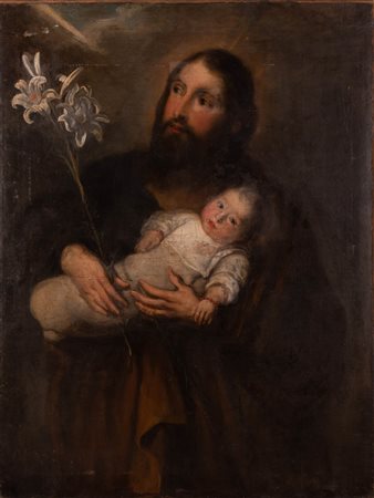 Scuola spagnola del XVII ( - ) 
San Giuseppe con Bambino  
Olio su tela cm.110x83