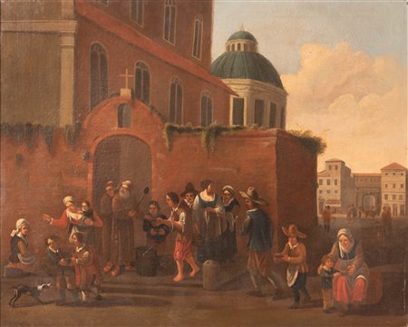 Bambocciante Romano XVII secolo ( - ) 
La dispensa della minestra 
Olio su tela applicato su tavola cm 65x81