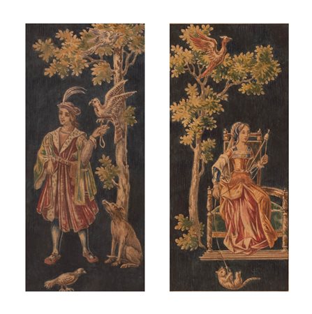 Scuola francese del XIX secolo ( - ) 
Coppia di acquerelli 
Acquerello su carta cm 17,5x8