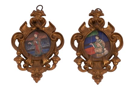 Manifattura cinese del XIX secolo ( - ) 
Coppia di figure maschile e femminile 
Tempera su carta cm 15x10