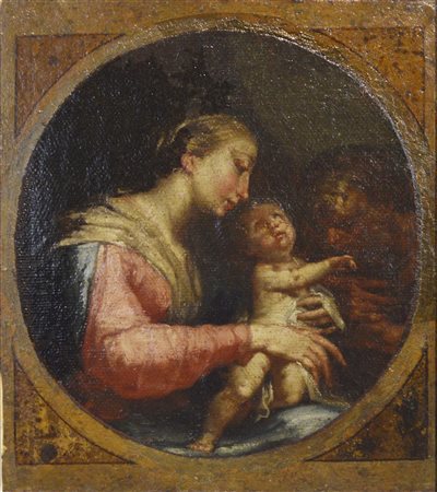 Ambito di Donato Creti SACRA FAMIGLIA olio su tela ovale applicata su...