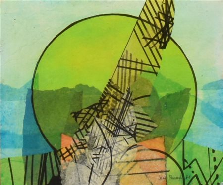 Loris Ferrari COMPOSIZIONE collage e acquerello su cartoncino, cm 24x28 firma...