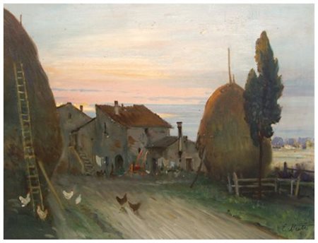 ENRICO NUTI Pisa 1902 - Pisa 1978 Senza titolo Olio su tavola 30 x 40. Firma...