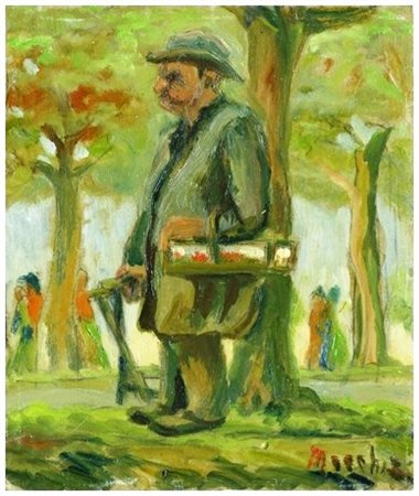 SANTI MACCHIA Pisa 1884 - Pisa 1964 Il caramellaio alle Piagge Olio su...