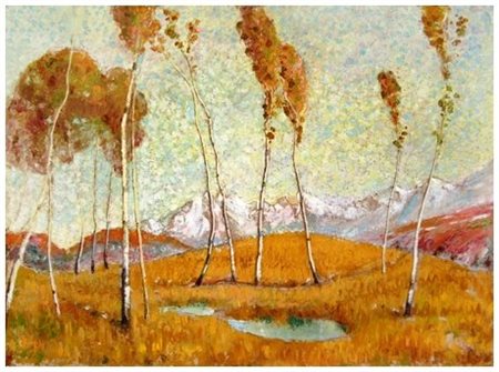 GUIDO CERRI Milano 1874 - Pisa 1964 Betulle, Lago d Orta Olio su faesite 40 x...