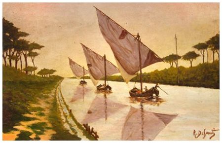 R. DE SANTI Livorno Senza titolo Olio su tavola 24,8 x 39. Firma in b. a d.