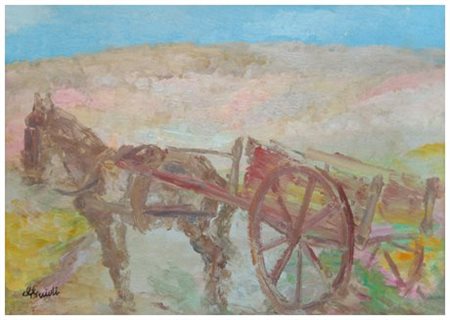 GUIDO GUIDI Livorno 1901 - Livorno 1998 Cavallino al carro Olio su tavola 35...