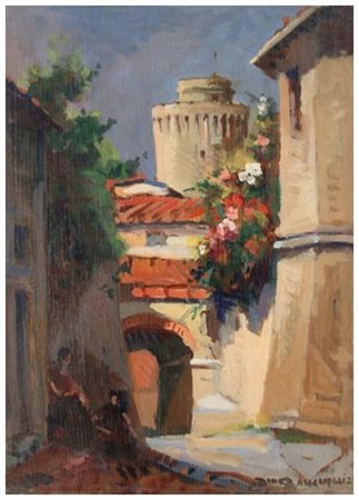 DINO BANCHELLI Livorno 1903 - Livorno 1974 Senza titolo Olio su tavola 40 x...