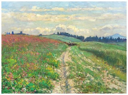 GIORGIO LUXARDO Livorno 1937 Campagna Olio su faesite 30,5 x 40,5. Firma in...