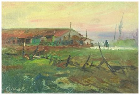 C. SIMONETTI Senza titolo Olio su faesite 20 x 30. Firma in b. a s.