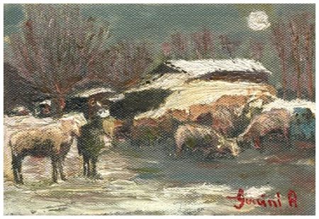 R. GUCCINI Senza titolo Olio su tela applicata a tavola 9 x 12,8. Firma in b....