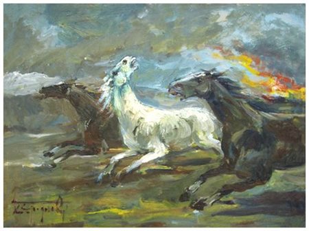 LEDO GRAGNOLI Arezzo 1934 - Firenze 1970 Senza titolo Olio su tavola 30 x 40....