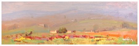 ALDO MAZZI Livorno 1937 Senza titolo Olio su tavola 15,5 x 48,7. Firma in b....