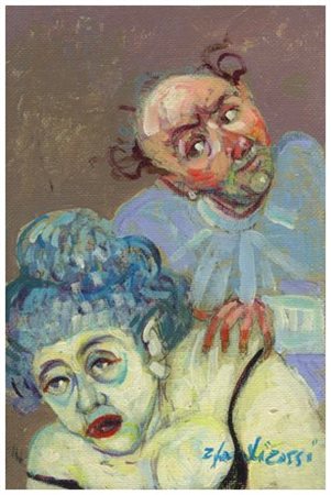 ROBERTO FONTIROSSI Lucca 1940 La visita Olio su cartone telato 15 x 10. Firma...