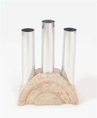 FRATELLI MANNELLI (Attribuito) Portaombrelli con base in travertino e tubi in...