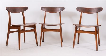 HANS J. WEGNER Sei sedie in legno di quercia e teak modello CH30. Marchio...