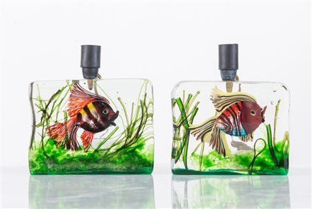 ALFREDO BARBINI Coppia di lampade in vetro soffiato di murano modello...