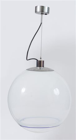 Pendente a una luce con struttura in metallo e sfera in vetro. Prod. Italia,...