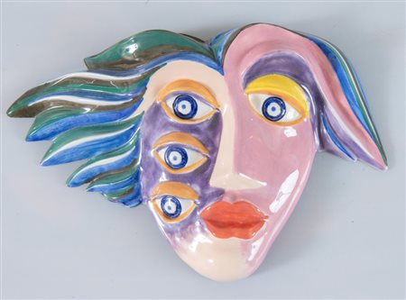 ENRICO BAJ Maschera in maiolica policroma. Serie limitata di 200 esemplari....