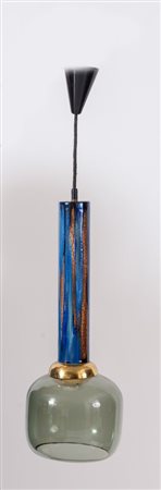 ESPERIA Attribuito Lampadario in vetro con struttura in ottone. Prod. Italia,...