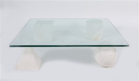 LELLA & MASSIMO VIGNELLI Tavolino da salotto modello Metafora. Basi in marmo...
