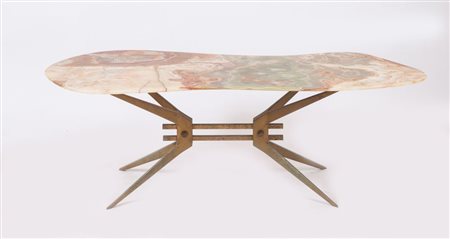 GIO’ PONTI (Attribuito) Tavolino da caffè con base in ottone e piano in...