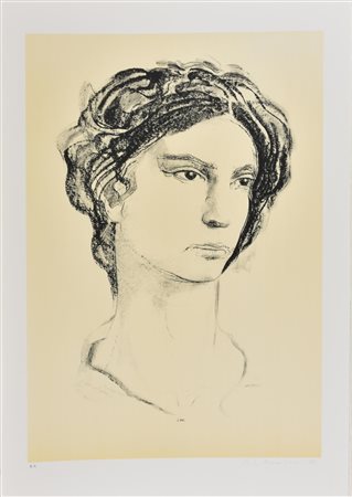 Pietro Annigoni RITRATTO litografia su carta, cm 70x50; es. prova d'autore firma