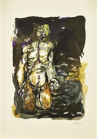 Renato Guttuso ANGOSCIA litografia su carta, cm 69x49,5; es. 99/173 firma...