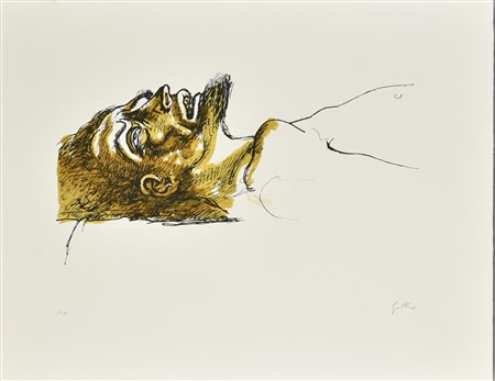 Renato Guttuso UOMO DISTESO litografia su carta, cm 46x61; es. P.A. firma