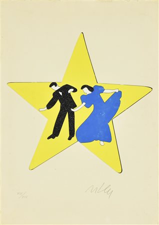 Marco Lodola FRED ASTAIRE E GINGER ROGERS serigrafia e collage su cartoncino,...