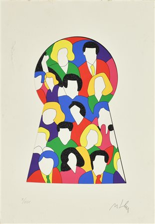 Marco Lodola FOLLA serigrafia e collage su cartoncino, cm 50,5x35; es. X/XXX...