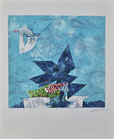 Gianni Dova LETTERA D riproduzione fotolitografica su cartoncino, cm 30x23,5;...