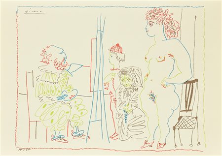 Pablo Picasso L'ATELIER litografia su carta (d'apres), cm 33,5x48 firma in...