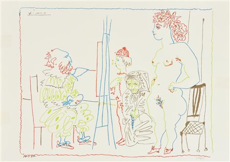 Pablo Picasso STUDIO DEL PITTORE litografia su carta (d'apres), cm 34x48; es....