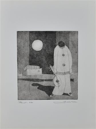 Gianni Sesia della Merla PIERROT incisione su carta, battuta cm 27x21; su...