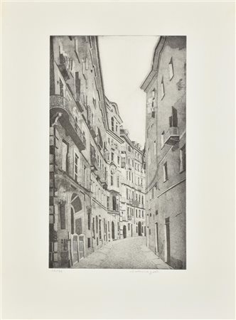 Federica Galli VICOL SANTA MARIA incisione su carta, battuta cm 28x50, foglio...