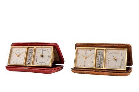 Looping - Lot of two Looping travel clocks with alarm, thermometer and barometer, ‘50s