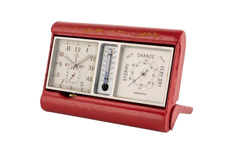 Angelus - Angelus travel clock with alarm, calendar, thermometer, and barometer, ‘50s