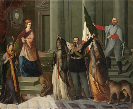 GARIBALDI, Giuseppe (Nizza, 4 luglio 1807 – Caprera, 2 giugno 1882): Quadro allegorico NUOVA ITALIA