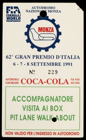 SENNA, Ayrton (San Paolo, 21 marzo 1960 – Bologna, 1 maggio 1994) : Biglietto 62' GP MONZA autografato Ayrton SENNA