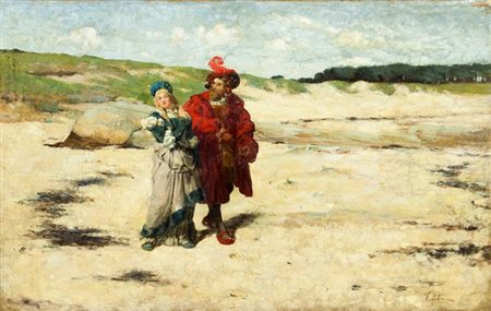 CABIANCA VINCENZO (ATTRIBUITO) "Passeggiata" 52x76 olio su tela Opera firmata...