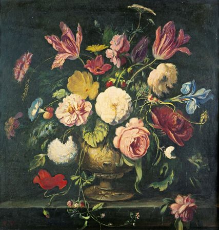 AUTORE NON IDENTIFICATO "Vaso di fiori" 50x48 olio su tavola Opera siglata...