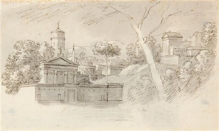 ZOCCHI GIUSEPPE (Ambito di) 1711-1767 "Paesaggio con architetture" 14x24...