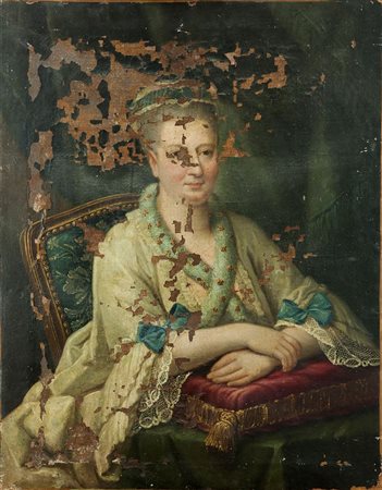 PITTORE ANONIMO "Ritratto di dama" 92x73 olio su tela Gravi danni