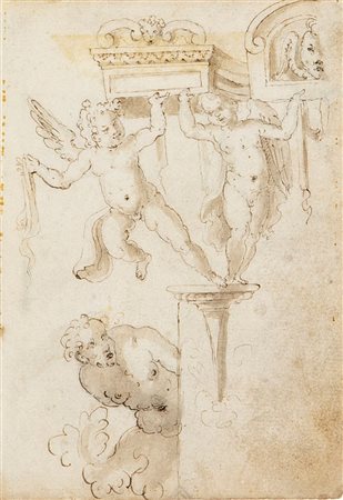 ALBERTI CHERUBINO (ambito di) 1553-1615 "Cherubini e fauno" 15x10 disegno,...