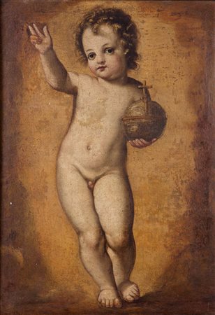 PITTORE ANONIMO DEL XVIII SECOLO "Gesù Bambino benedicente" 65x47 olio su...