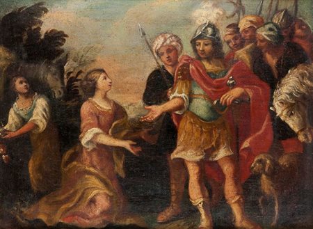 PITTORE DEL XVII SECOLO "Scena mitologica" 31x41 olio su tela Opera rintelata