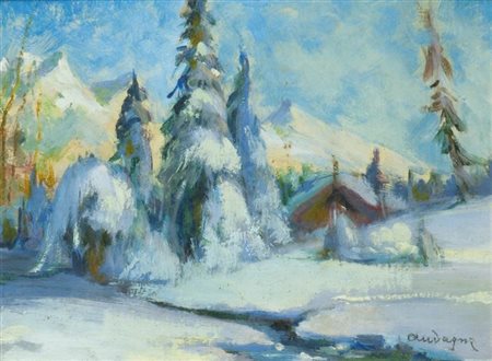 AUDAGNA VIRGILIO Torino 1903 - 1995 "Neve in montagna" 18x24 olio su...