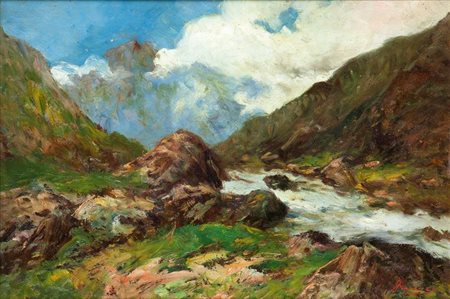 PIACENZA PIETRO Racconigi (CN) 1879 - 1964 "Scorcio montano" 32x45 olio su...