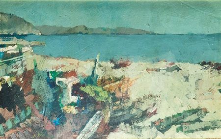 CANNISTRA' EDOARDO Genova 1924 "Marina ligure" 21x34 olio su masonite Opera...